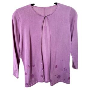 Marks & Spencer Cardigan - Silk Lilac Purple with Floral Details - 6